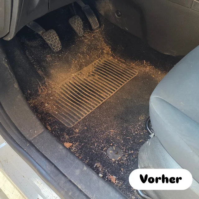 Fußraum – Vorher, Detailaufnahme der Fahrzeugaufbereitung